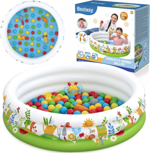 Bestway opblaasbaar kinderbad en ballenbak Sprouts & Spring 102 × 25 cm, 50 ballen en speelgoed