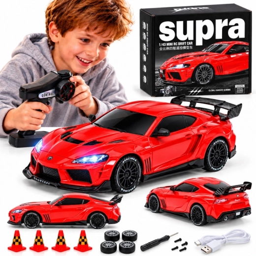 Op afstand bestuurbare Toyota Supra Drift-auto 1:43 4x4 met LED