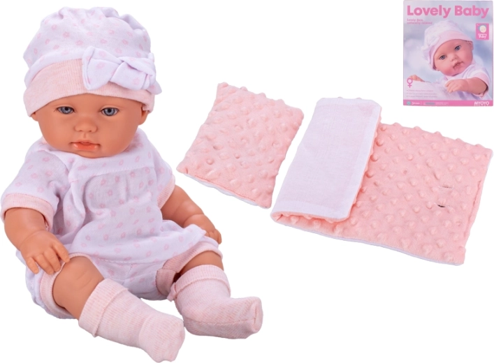Poppenbaby met hard lichaam 33 cm – roze, met dekentjes