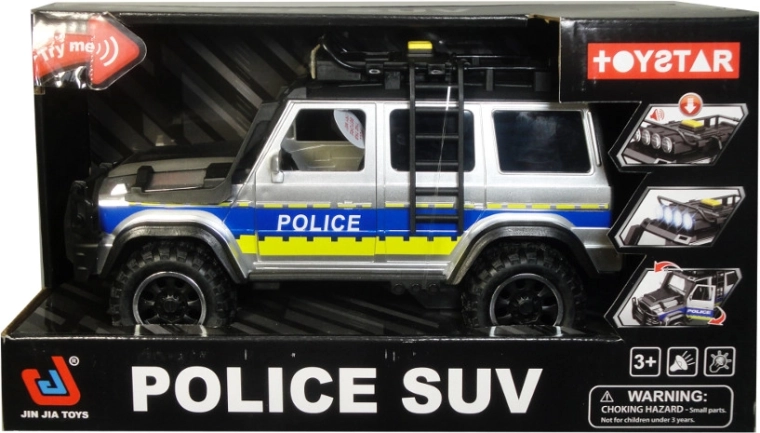 Politie-terreinwagen op batterijen 1:14 met licht, geluid en openende deuren