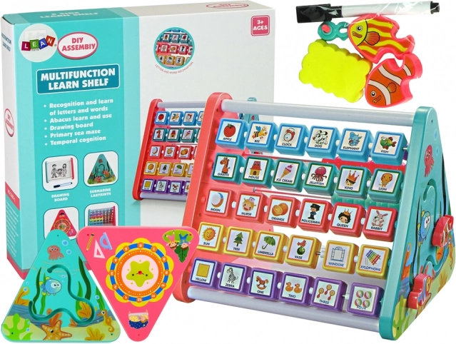 Educatief plankje voor kinderen met telraam en vormen