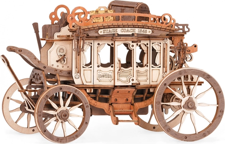 Houten mechanische muziekdoos – postkoets 3D-puzzel