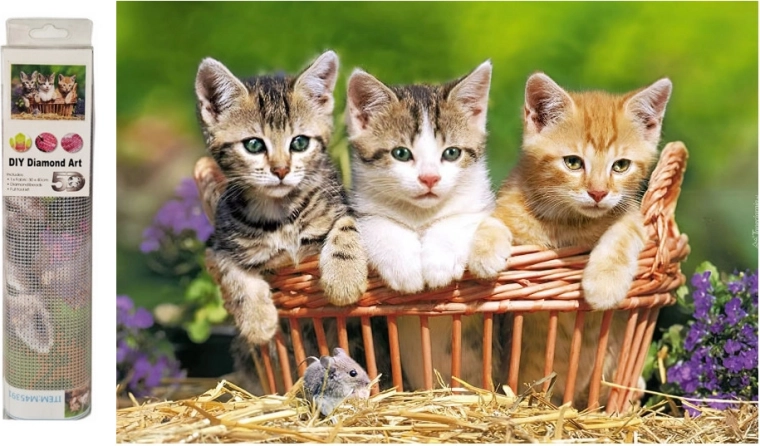 Diamantmozaïek kittens in een mandje - 1 stuk