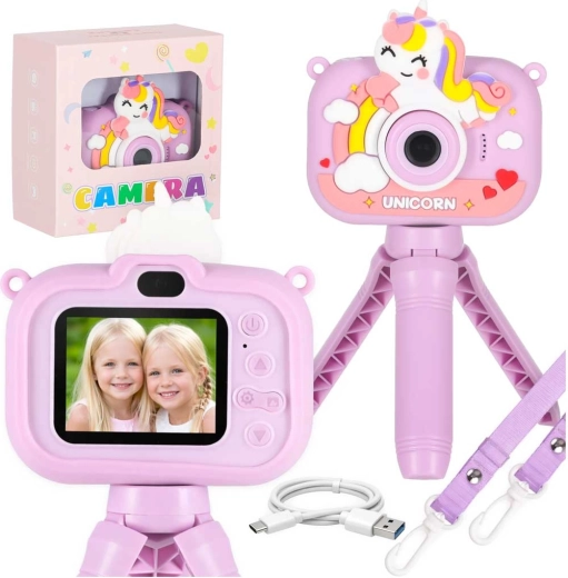 Digitale kindercamera Eenhoorn met statief en 8GB-kaart