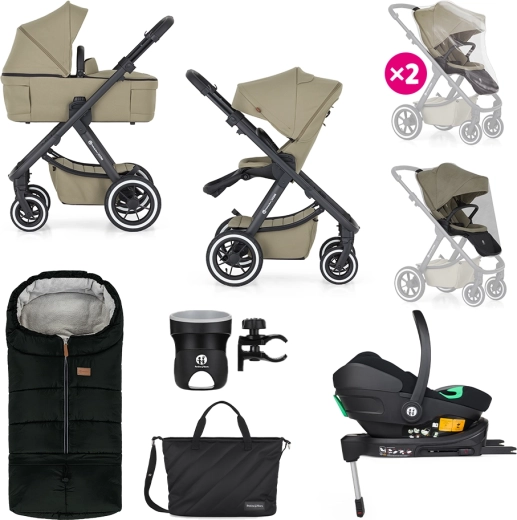 PETITE&MARS Icon 2-in-1 kinderwagen Mossy Green XXL Air + autostoel Core Pro i-Size met basis