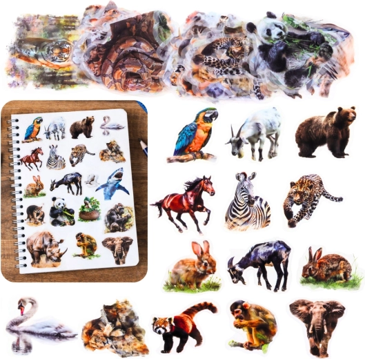 Set van 50 transparante stickers met wilde dieren