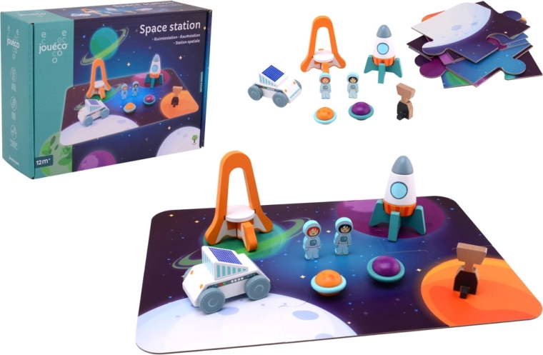 Jouéco houten ruimtestation – puzzelset met figuurtjes