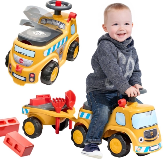 Falk JCB-loopauto bouwtruck met aanhanger en accessoires