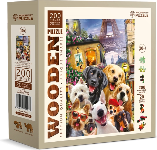 Houten puzzel Puppies in Parijs 200 stukjes WOODEN CITY