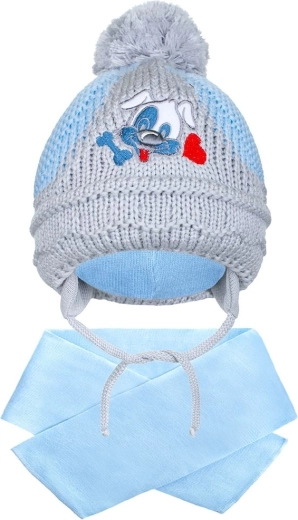 winter kinder muts met sjaal New Baby hondje donkerblauw (3–4 jaar)