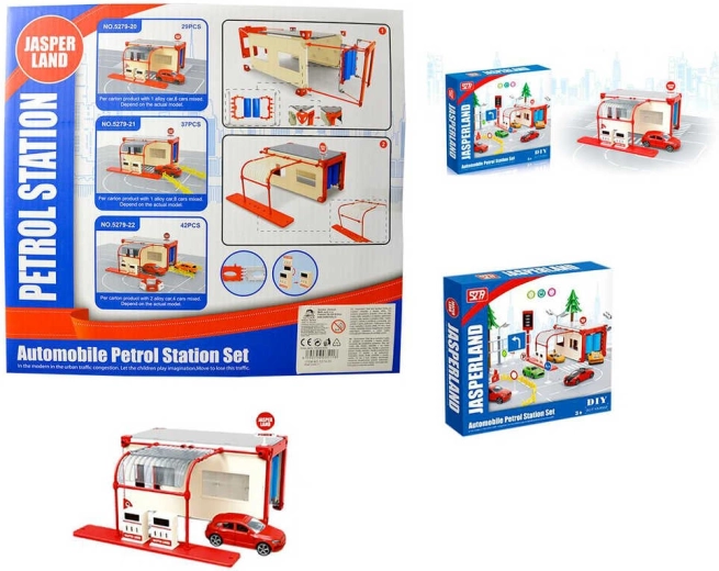 Bouwset benzinepompstation met autootje (29 onderdelen)