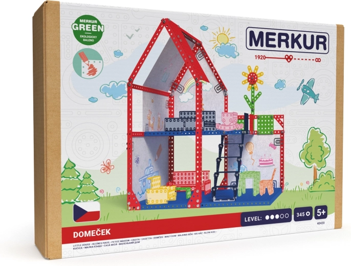 Merkur metalen poppenhuis, 345 onderdelen (39 × 34 × 25 cm)