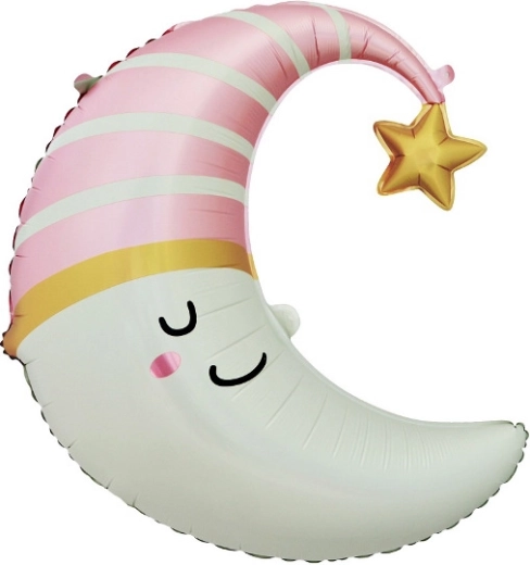 Fólioballon Maan met roze mutsje 56 × 68 cm