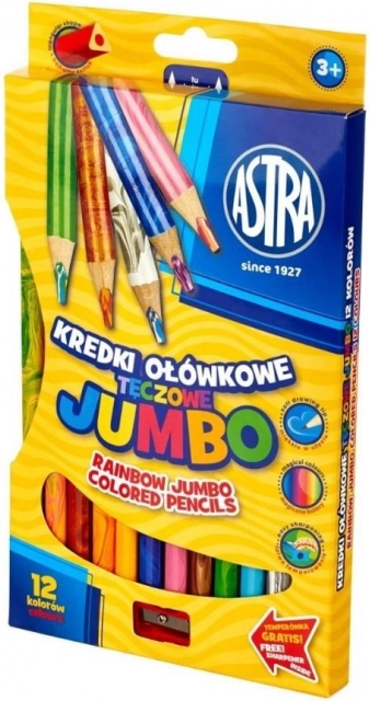 Astra regenboog jumbo kleurpotloden 12 stuks met puntenslijper