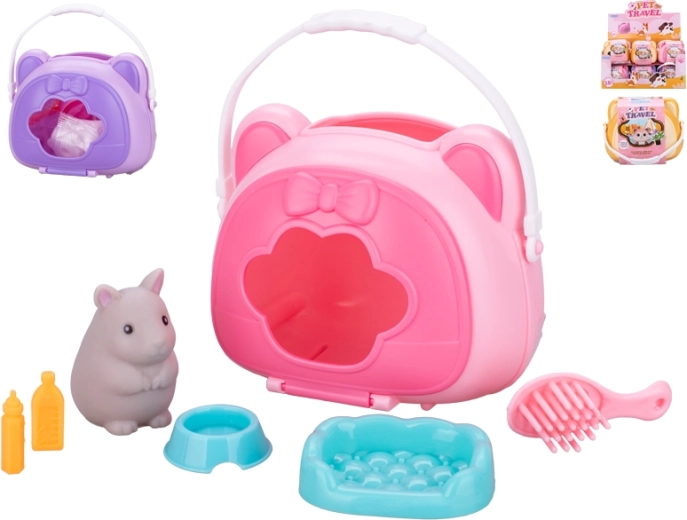 Set mini-diertje met draagbox en accessoires
