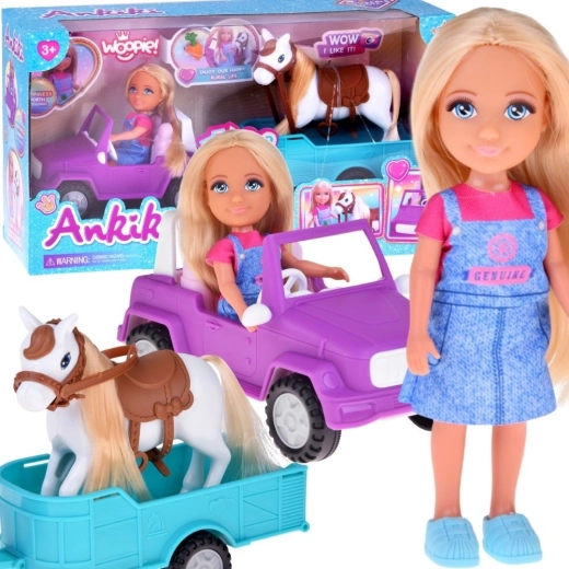 Woopie Royal pop Niki met paard, terreinwagen en aanhanger
