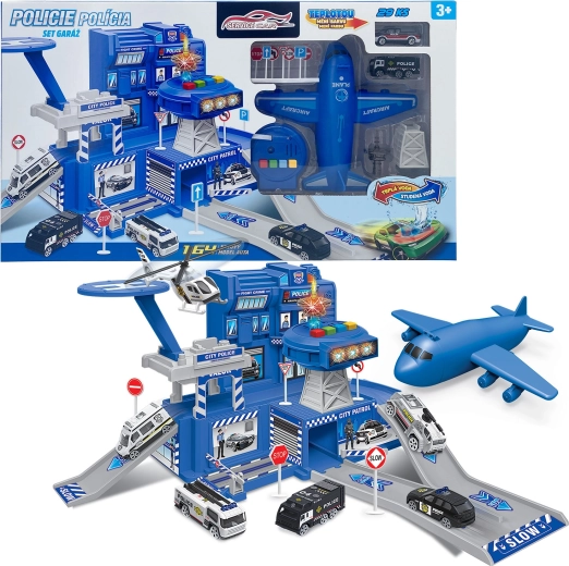 Politiegrootgarage met set en auto met kleurveranderend effect