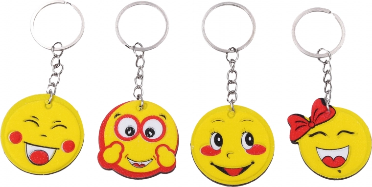 Glanzende smiley-sleutelhanger – dubbelzijdige hanger, 4 soorten