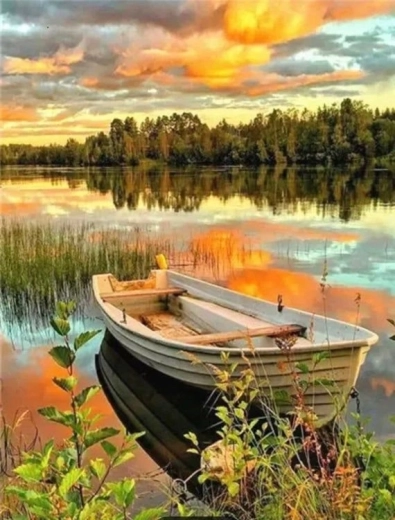 Diamond painting bootje op het meer 30 × 40 cm