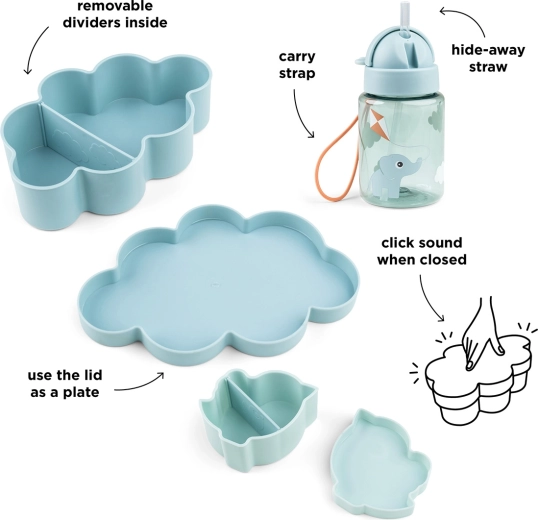Done by Deer snackset met drinkfles met rietje Playground blauw