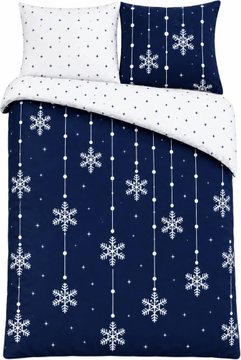 Flanellen beddengoed met sneeuwvlokken donkerblauw-wit 140 × 200 cm