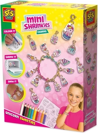SES Creative Mini Shrinkies – eenhoorn-snoepjes, creatieve set voor hangers en armband