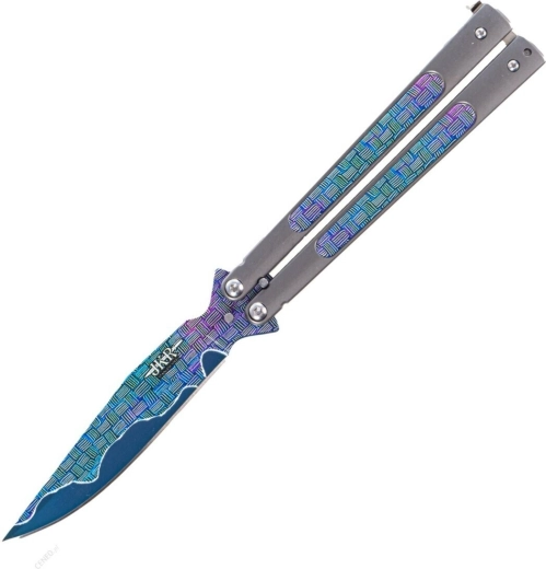 Opvouwbaar vlindermes JOKER Butterfly, 10,8 cm, volledig metaal, regenboogdecor