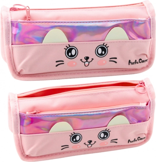 Schooletui met kattenmotief roze