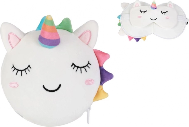 Reiskussen met unicorn-slaapmasker