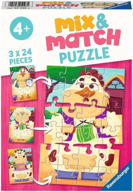 Ravensburger puzzel Mix & Match: mijn vrienden van de boerderij 3×24 stukjes