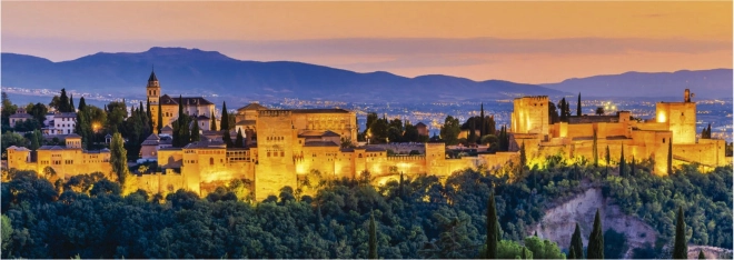Panoramische puzzel Zonsondergang Alhambra, Granada 1000 stukjes