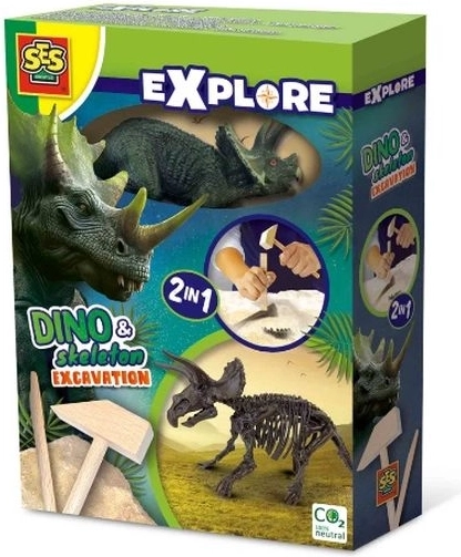 SES Creative Explore dinosaurusfossielen 2-in-1 – triceratops (opgraven en bouwskelet)