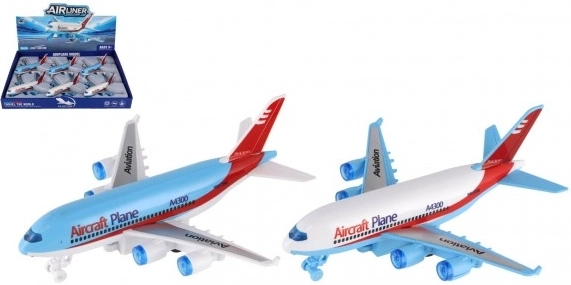 kunststof passagiersvliegtuig met vliegwiel 16 cm – set van 6 stuks, 2 kleuren