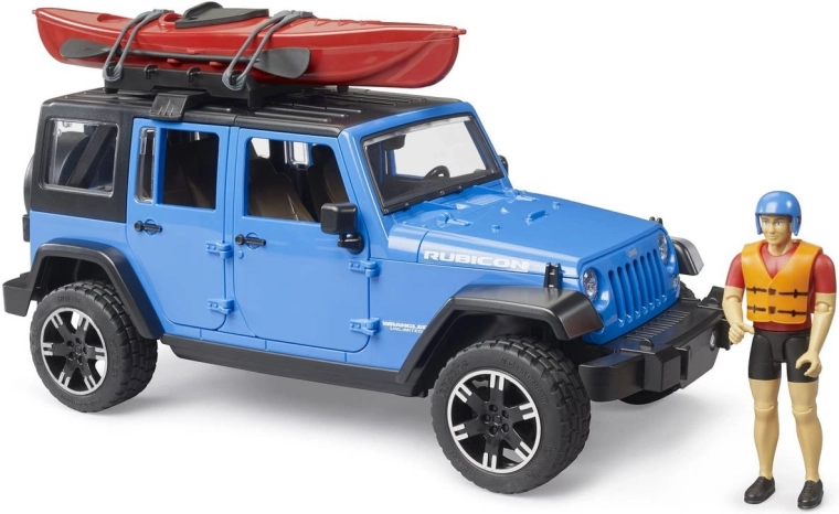 Bruder Jeep Wrangler Rubicon met kajak en figuur op schaal 1:16