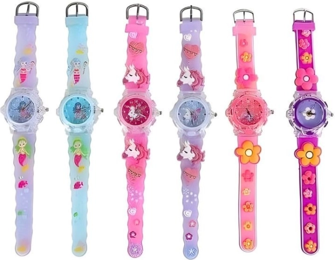 Meisjes analoog horloge met licht, mix van motieven