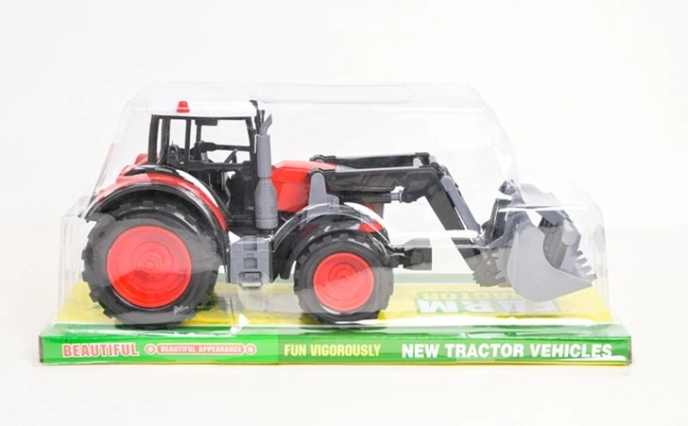 Rode tractor met voorlader
