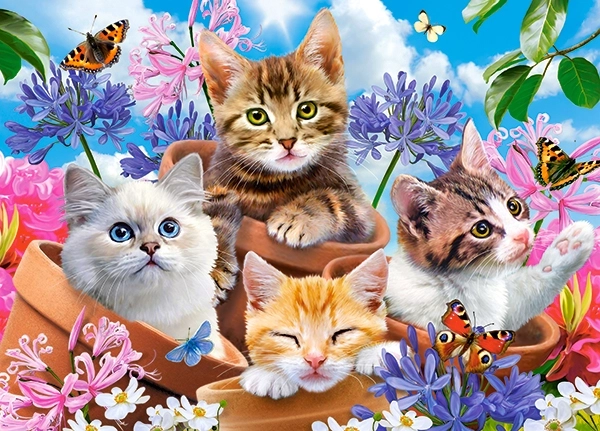 Puzzel 120 stukjes – kittens met bloemen