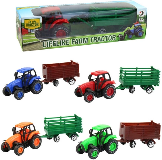 Landbouwtractor met aanhanger 9 cm in doosje - 1 stuk