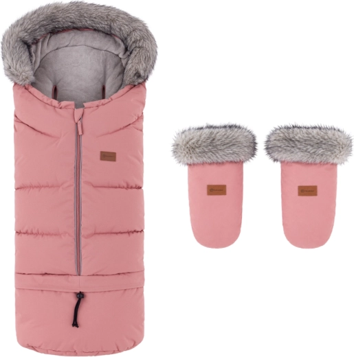 Petite&Mars winterset voetenzak Arctic 4v1 + handschoenen voor kinderwagen Fjora old rose