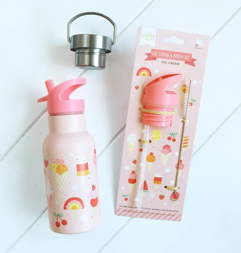 A Little Lovely Company set met dop, rietje en borsteltje voor roestvrijstalen fles 350 ml – IJsje