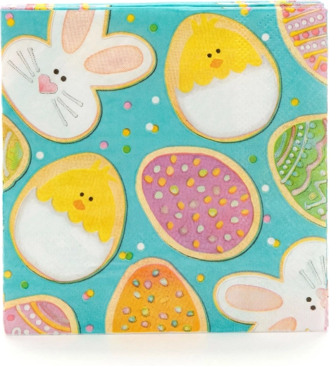 Paaspapieren servetten met konijntjes, kuikentjes en eitjes, 33 × 33 cm, 16 stuks