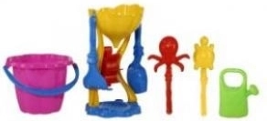 Zandset met molentje, vormpjes en gieter