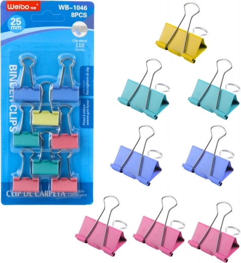 Set van gekleurde kantoorclips 25 mm 8 stuks