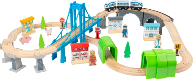 Houten treinbaan met bruggen van small foot