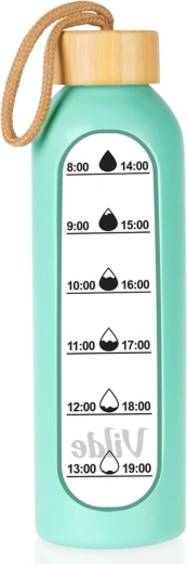 Vilde glazen waterfles met mentholkleurige siliconen hoes 600 ml