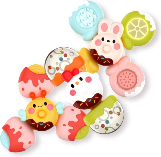 Fidget spinner met zuignap en rammelaar – set van 3 stuks