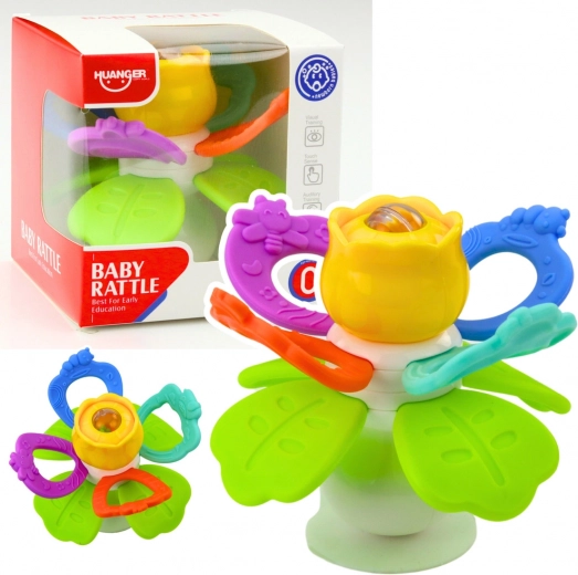 Sensorisch babyspeelgoed Bloem met draaibaar middendeel en zuignap