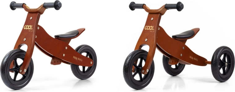 Houten 2-in-1 loopfiets voor kinderen Milly Mally Look Cool Dark Natural