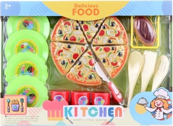 Eten – pizza in doos met servies, plastic set voor kinderen