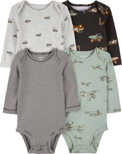 Carter’s babyrompers met lange mouwen groene strepen Vliegtuig, 4 stuks, maat 56